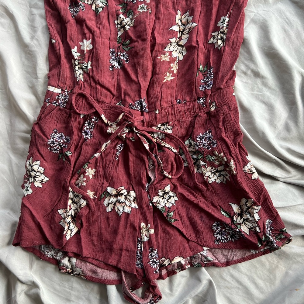 dark rose floral romper